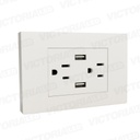 TOMACORRIENTE DOBLE + USB*2 16A 125/250V PC BLANCO 5U/C